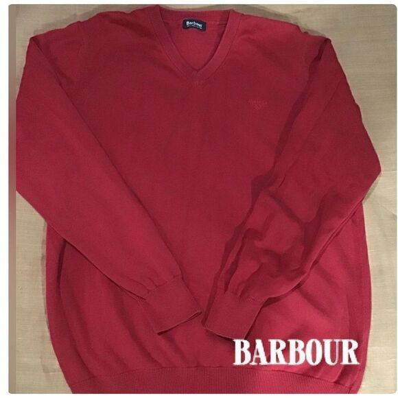 BARBOUR MEN’S 100% PIMA COTTON RED V- NECK SWEATER M - Picture 1 of 11